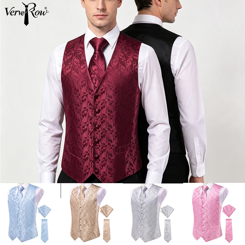 Men'S Formal Wear Ties - VerveRow Heren Bourgondische Bloemige Jacquard Pakvest