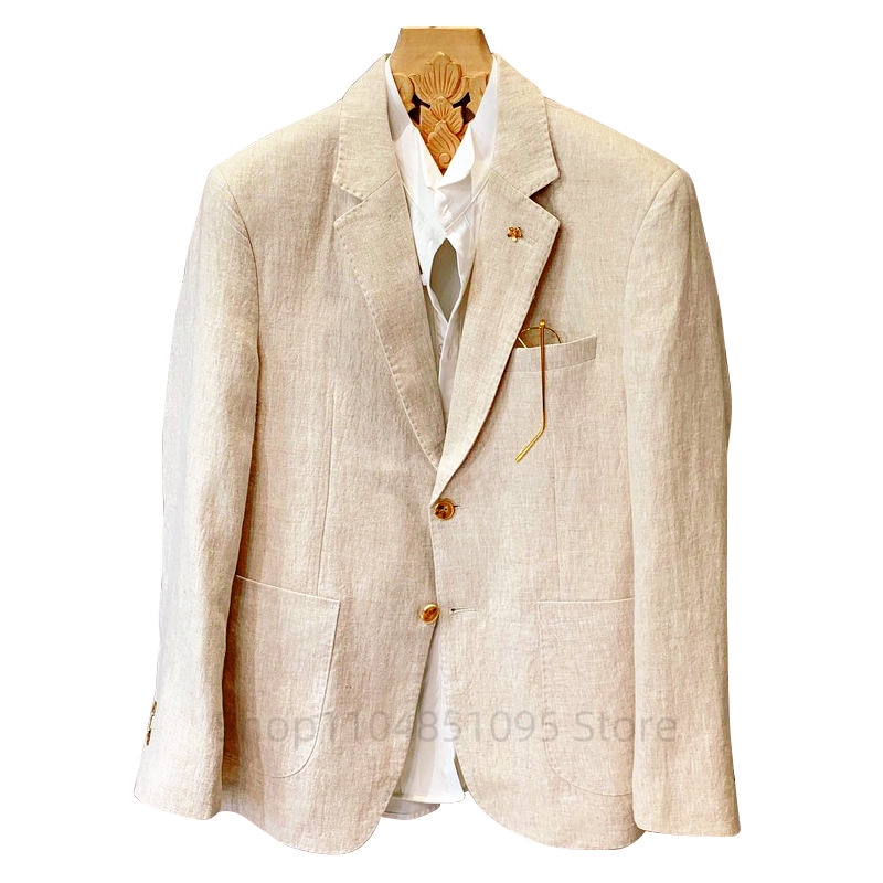 Men Formal Wear With Coat - Beige herenpak linnen blazers jassen zakelijk