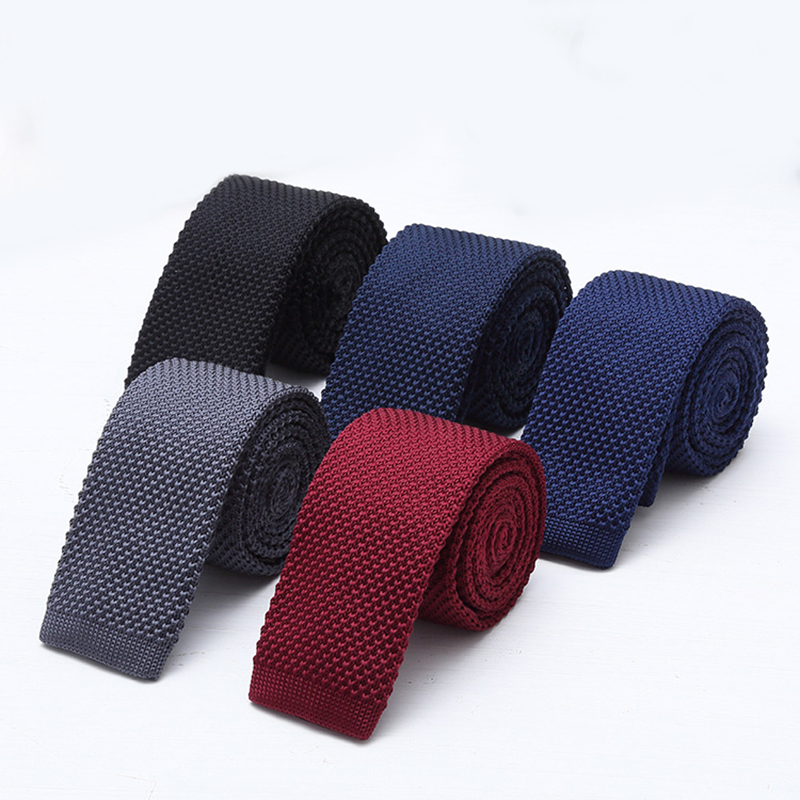 Men'S Formal Wear Ties - 6cm Effen Zwart Wit Gebreide Stropdassen