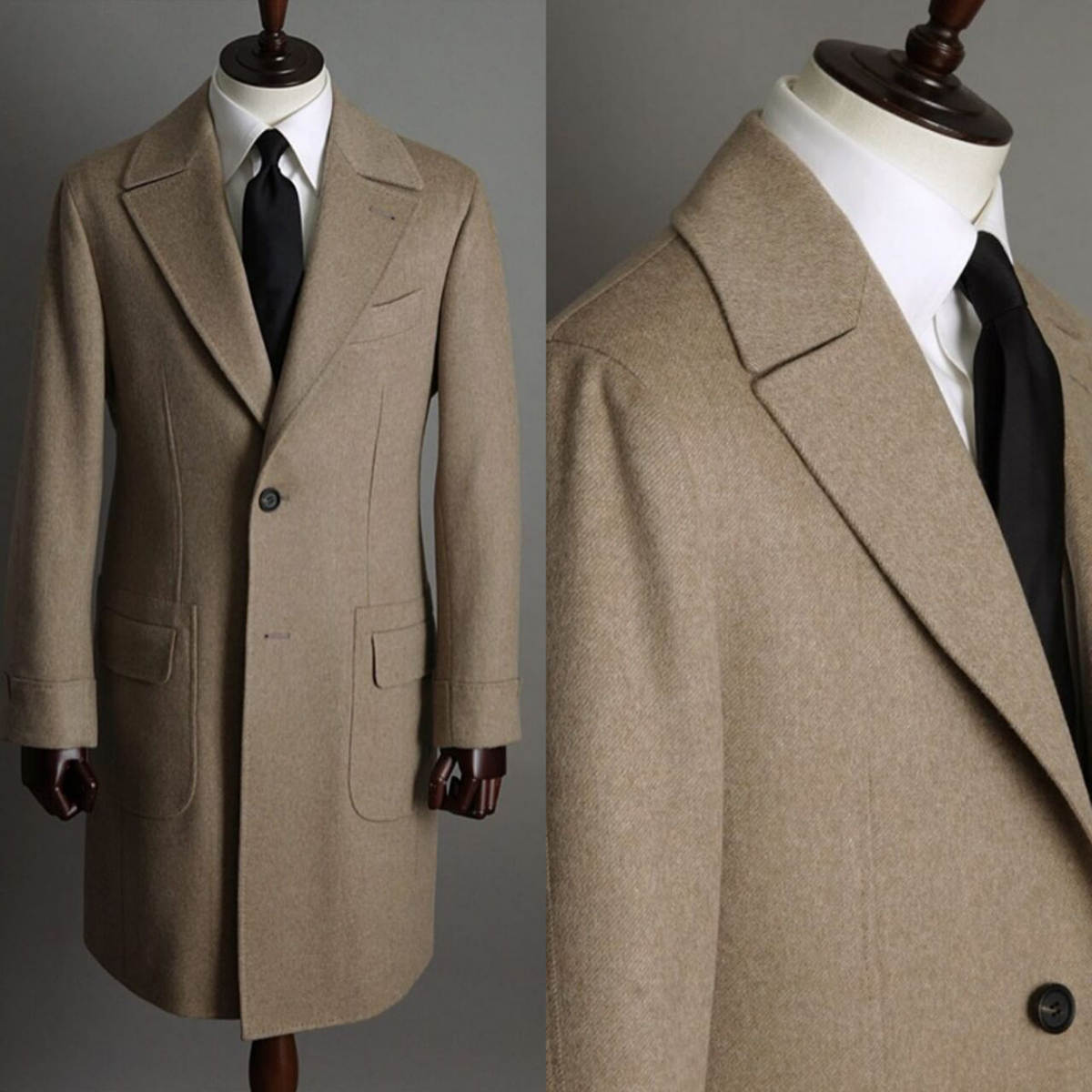 Khaki Formal Wear Men - Khaki vintage herenjas, formele zakelijke tweedjas