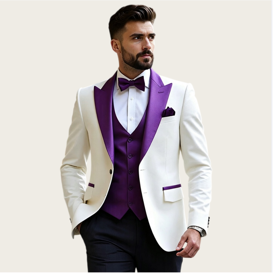 Formal Men Party Wear Jacket - Witte Herenpakken 3-delig Slim Fit Spitsrevers