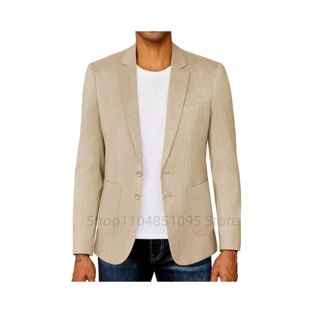 Slim Fit Heren Beige/Blauw Lin - Formal Men Party Wear Jacket recensie en prijs
